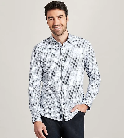 Long Sleeve 360 Stretch Geo Print Casual Shirt