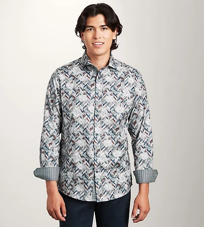 Long Sleeve Geo Print Casual Shirt