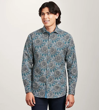 Long Sleeve Geo Print Casual Shirt