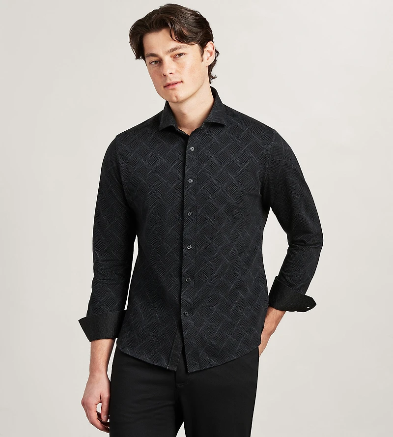 Long Sleeve Jacquard Stretch Sport Shirt