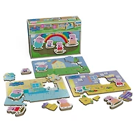 Peppa Pig, 24-Piece Jigsaw Puzzles 4-Pack Bundle with 8 Interchangeable Peppa Pig Character Pieces and Wooden Slide Box