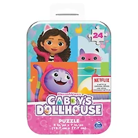 Gabby's Dollhouse, 24-Piece Jigsaw Puzzle Cartoon Animals Pandy Cakey DJ Catnip Netflix Original Show in Tin Box Packag, for Kids Ages 4 and up