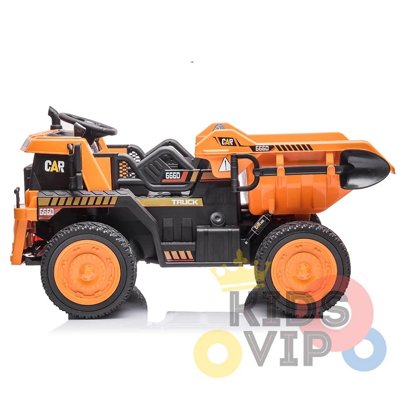 Camion-benne de construction KidsVip 12 V avec RC - Orange - Édition anglaise