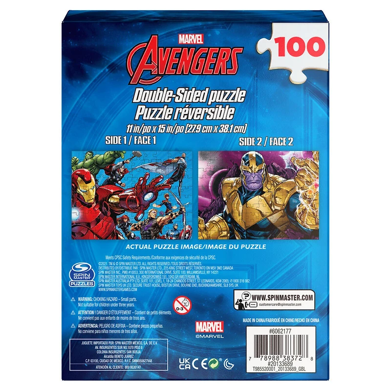 Marvel Avengers, 100-Piece Reversible Jigsaw Puzzle Double-Sided Hulk Thanos Iron Man Thor Black Widow Captain America