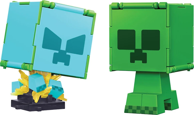 Minecraft Flippin' Figs Figures Collection Creeper + Charged Creeper