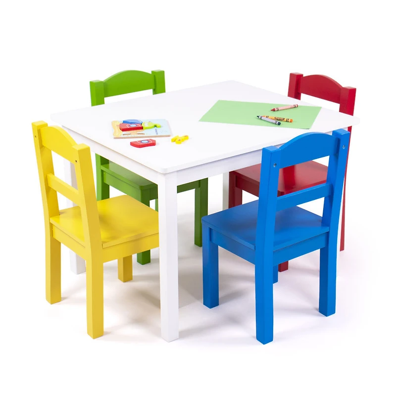 Kids Wood Table and 4 Chairs, Primary