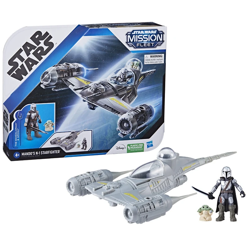 Star Wars Mission Fleet Mando's N-1 Starfighter, Grogu et Mandalorien, jouets Star Wars