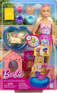 Barbie-Coffret Piscine des Chiots-poupée, 2chiots et 6accessoires