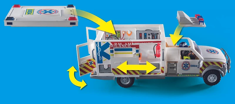 Ambulance avec secouristes et blessé