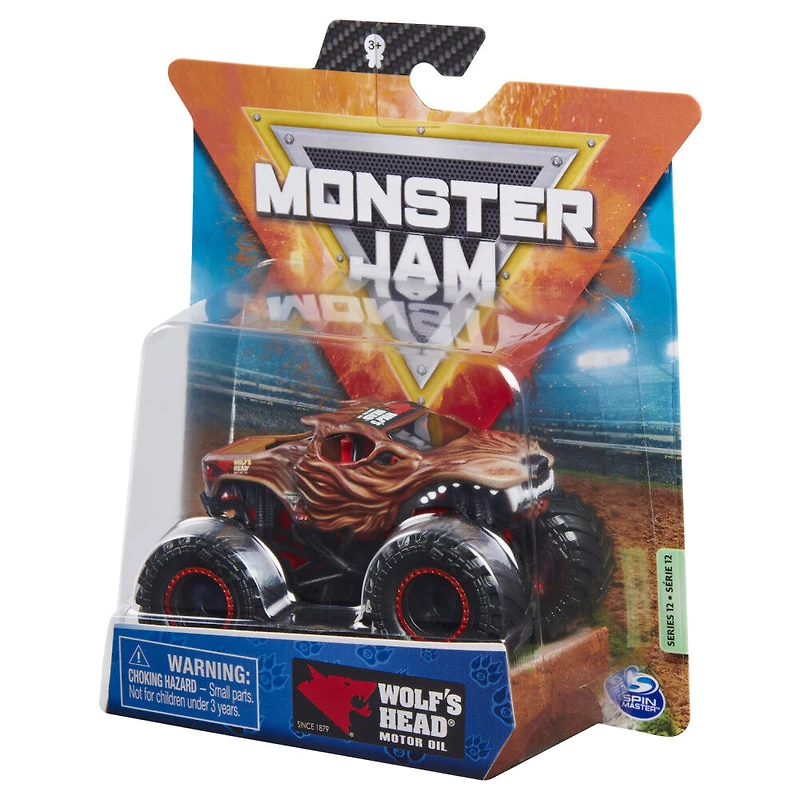 Monster Jam, Monster truck Wolf's Head officiel, véhicule en métal moulé, série Ruff Crow, échelle 1:64
