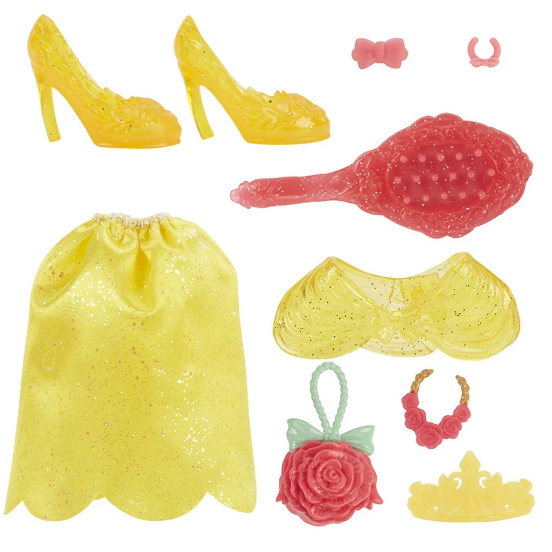 Disney Princess, Princesse et surprises, poupée mannequin Belle, 10 vêtements et accessoires