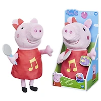Peppa Pig Peppa chante, peluche chantante avec robe rouge pailletée et boucle, chante 3 chansons
