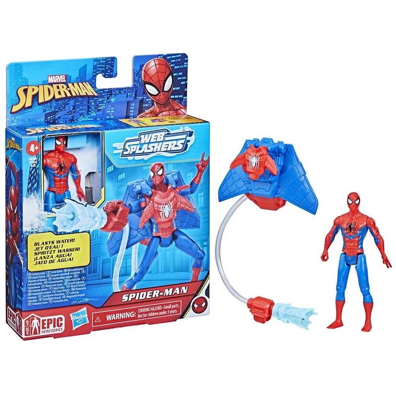 Marvel Spider-Man Aqua Web Warriors 4-Inch Spider-Man Action Figure with Refillable Water Gear Accessory