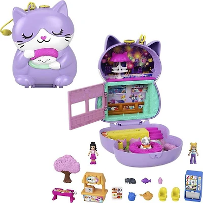 Polly Pocket- Coffret Restaurant Chat Zen, 2 micro-poupées, 12 acc.