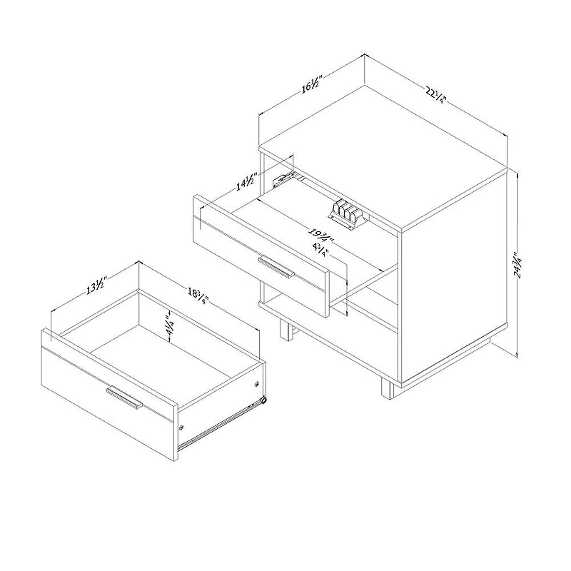 Fynn Table de chevet avec organisateur de fils Chêne hivernal