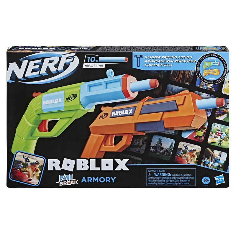 Nerf Roblox Jailbreak : Armory, inclut 2 blasters avec percuteur, 10 fléchettes Nerf Elite