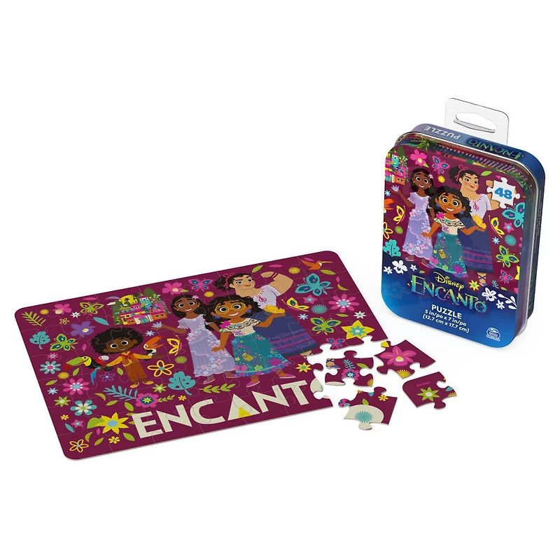 Disney Encanto, 48-Piece Jigsaw Puzzle Easy Flowers Cartoon Mirabel New Musical Movie Merch in Tin Box Package