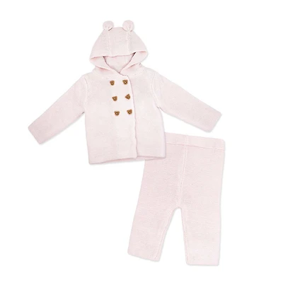 Baby Mode 2 Piece Hooded Knit Set: Pink