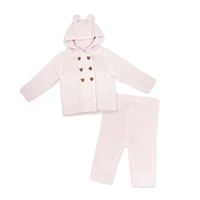Baby Mode 2 Piece Hooded Knit Set: Pink