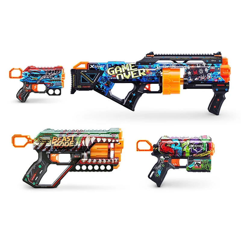 Ensemble combiné de 4 Pistolets X-Shot Skins (48 fléchettes) par ZURU