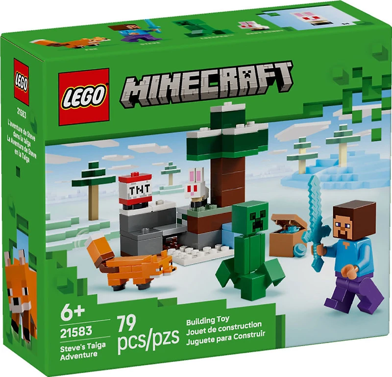 LEGO Minecraft L'Aventure de Steve dans la Taïga, Produit de Jeux Vidéo à Collectionner, Cadeau pour Joueur 21583