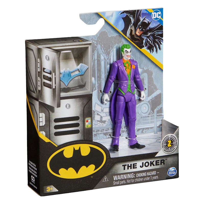 DC Comics, Figurine articulée The Joker avec 2 accessoires mystère, 10 cm