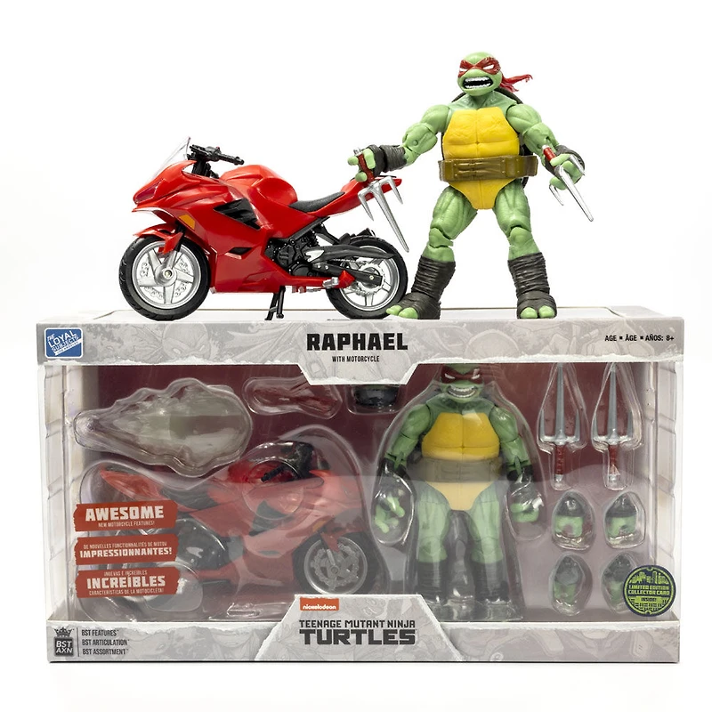 Figurine Raphael bande dessinée avec moto rouge BST AXN + VÉHICULE Tortues Ninja