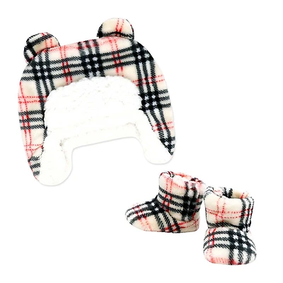 Baby Mode Signature Sherpa Hunters Cap with Matching Bootie Set:Tan Plaid
