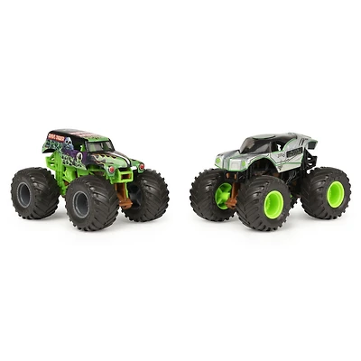 Monster Jam, Coffret de 2 monster trucks officiels en métal moulé Grave Digger vs. Alien Invasion qui changent de couleur, échelle 1:64