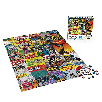 DC Comics, Detective Comics, Puzzle de 1 000 pièces représentant un collage de couvertures de comics rétro avec Batman et Le Joker, avec poster