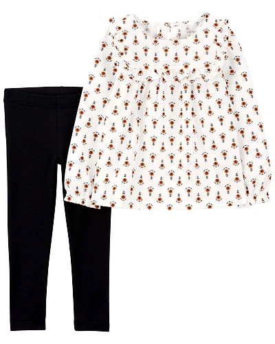 Carter's Two Piece Floral Jersey Top and Pant Set White