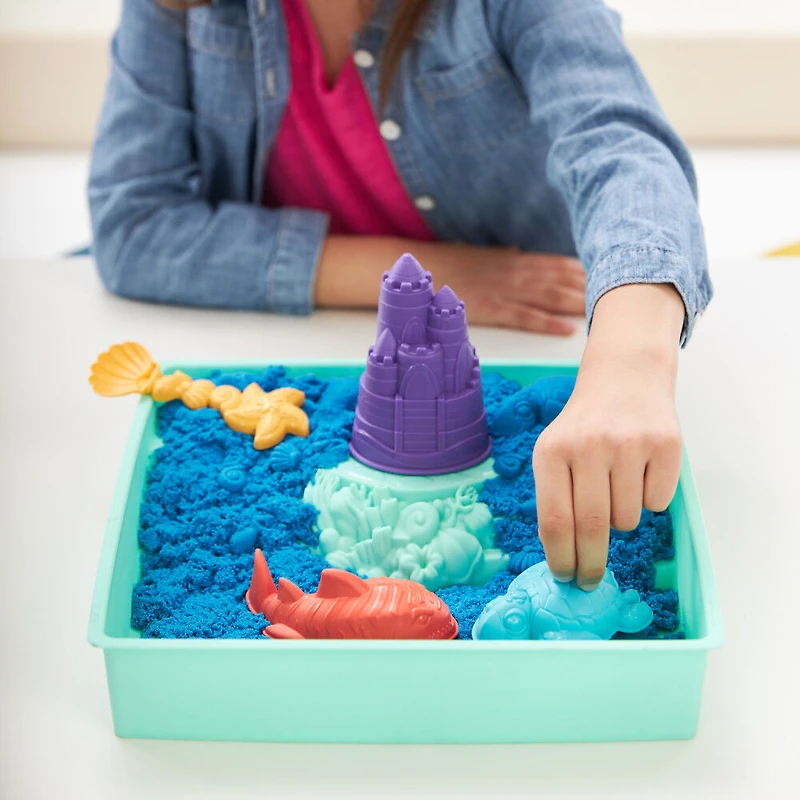 Kinetic Sand Sandbox Set, 1lb Play Sand, Sandbox Storage, 4 Molds and Tools