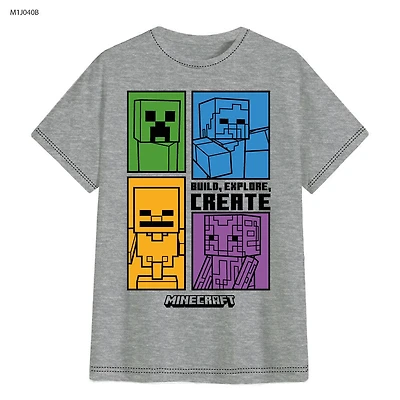 Minecraft Build Explore Create Boy Short Sleeve Tee Lt. Gray Heather