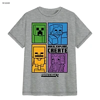 Minecraft Build Explore Create Boy Short Sleeve Tee Lt. Gray Heather