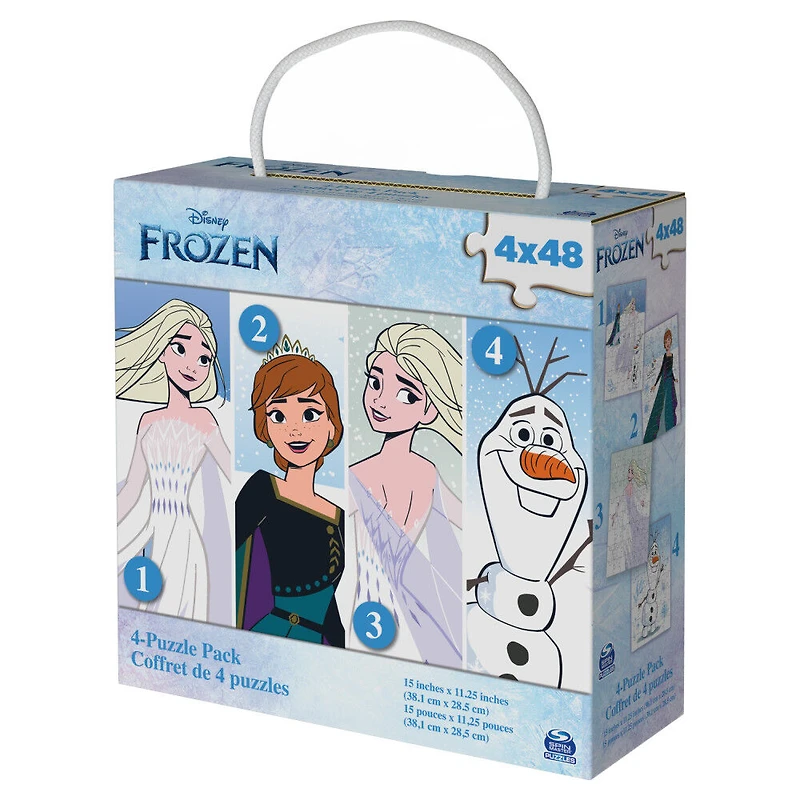 Disney Frozen, 4 Jigsaw Puzzle Bundle 48-Piece Elsa Anna Olaf Winter Snow Movie Landscape with Portable Rope Gift Box, for Kids Ages 4 and up