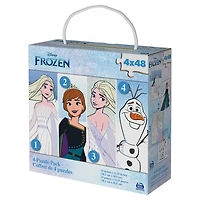 Disney Frozen, 4 Jigsaw Puzzle Bundle 48-Piece Elsa Anna Olaf Winter Snow Movie Landscape with Portable Rope Gift Box, for Kids Ages 4 and up