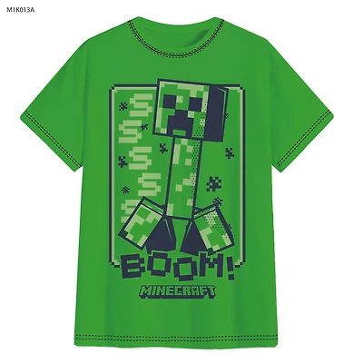 T-Shirt À Manches Courtes Minecraft Boom Boy Vert Classique - 4