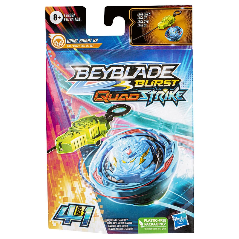 Beyblade Burst QuadStrike Whirl Knight K8 Spinning Top Starter Pack,Battling Game Top Toy Set with Launcher