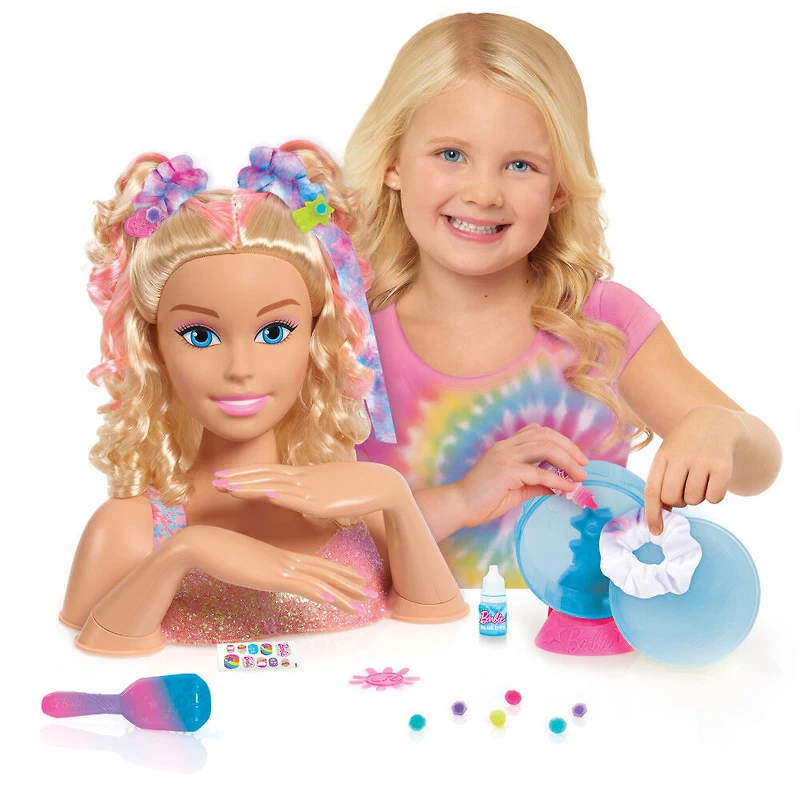 Barbie Tie-Dye Deluxe 20-Piece Styling Head, Blonde Hair, Includes 2 Non-Toxic Dye Colors