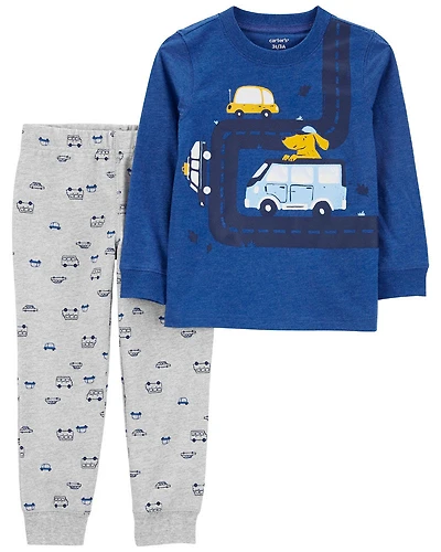 Ensemble 2 pièces t-shirt à imprimé de chiens et voitures et pantalon de jogging bleu Carter’s