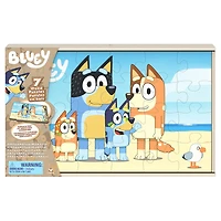 Bluey Jigsaw Puzzles for Kids, Set of 7 Wood Puzzles with Storage Box