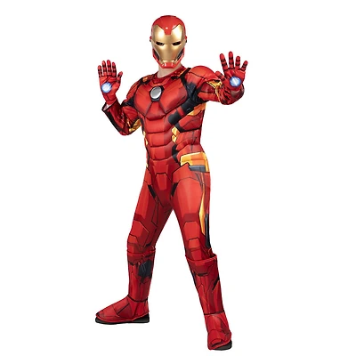 Marvel's Iron Man Deluxe Youth Costume Taille Petit - Combinaison De Luxe Avec Motif Imprimé Et Rembourrage En Polyfill Plus Coiffe Et Gants Moulés En 3D