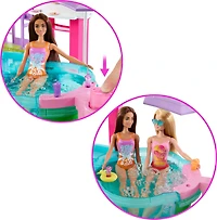 Barbie Dream Pool Playset with Slide & Bubbling Hot Tub, 20+ Accessories Including Pet, Floaties & More