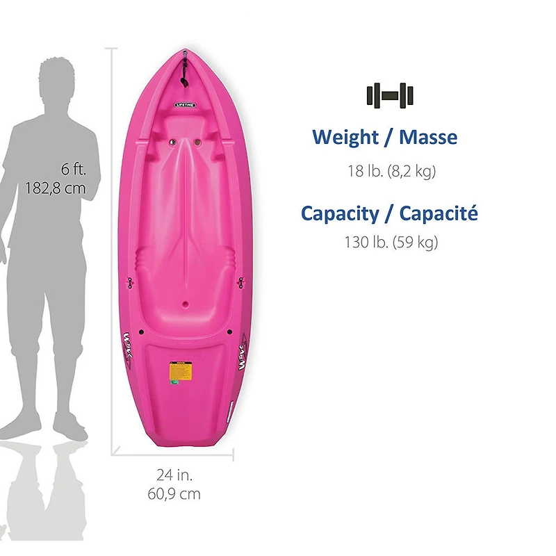 LIFETIME - Kayak Wave pour jeunes avec pagaie, 72 po, rose