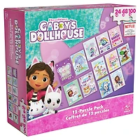 Gabby's Dollhouse, Coffret de 12 puzzles de 24 pièces, 48 pièces et 100 pièces