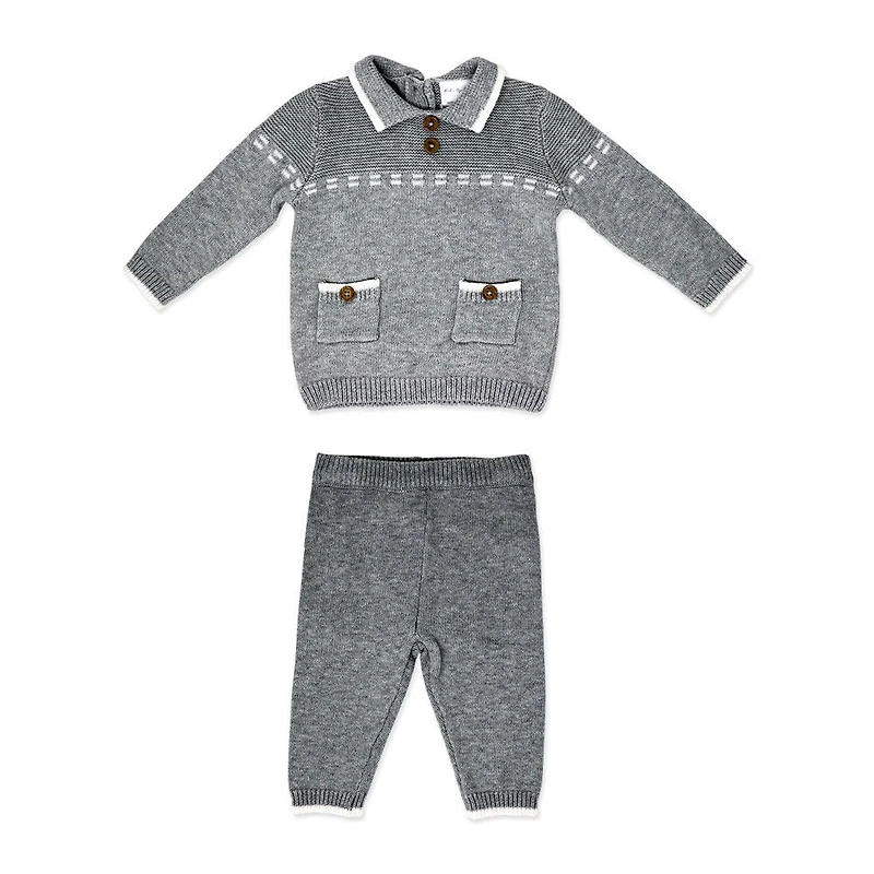 Rock a bye Baby Knit Jumper with Pocket Detail & Trousers: Grey 0-3M