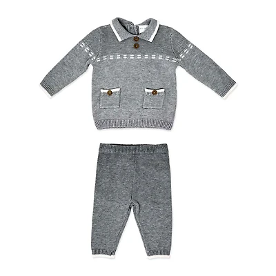 Rock a bye Baby Knit Jumper with Pocket Detail & Trousers: Grey 0-3M