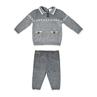 Rock a bye Baby Knit Jumper with Pocket Detail & Trousers: Grey 0-3M