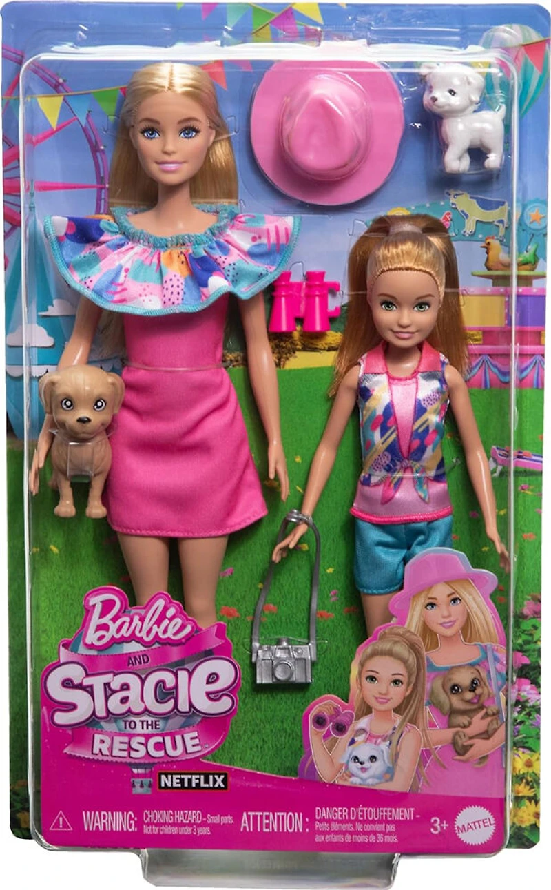 Barbie-Coffret Poupées Stacie et Barbie avec 2chiots et accessoires