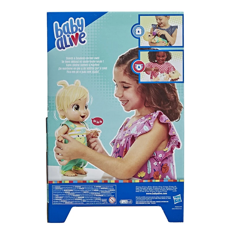 Baby Alive Baby Gotta Bounce Doll, Frog Outfit, Bounces with 25+ SFX and Giggles, Drinks and Wets